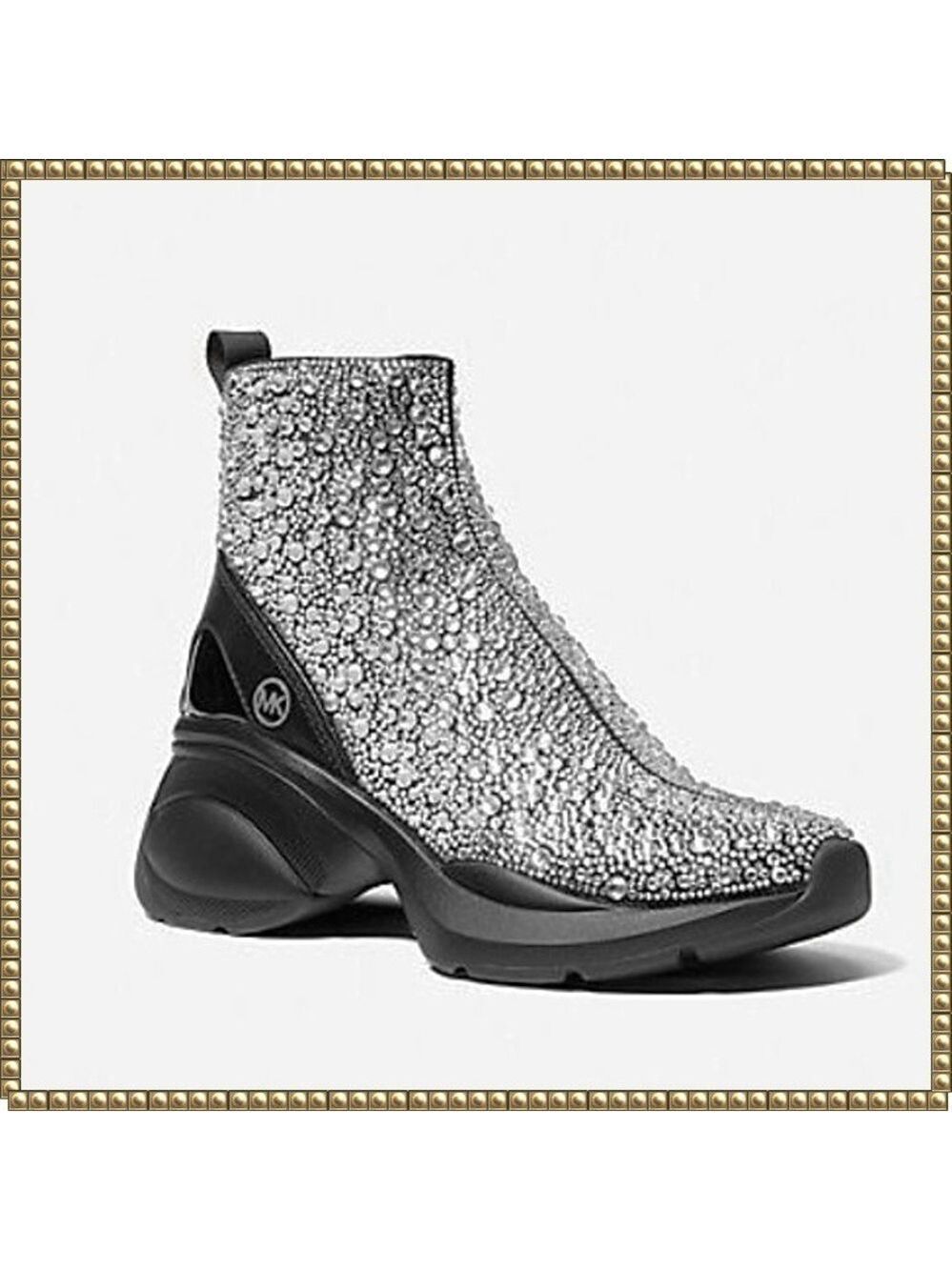 Michael Kors Zuma Black Silver Knit Booties Size 6